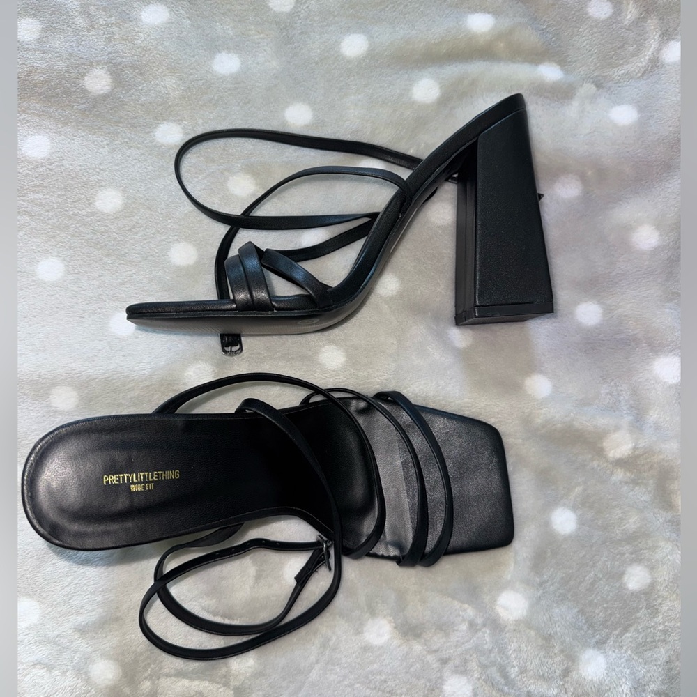 PrettyLittleThing Black Strappy Block Heels